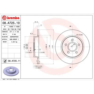 Гальмівний диск Brembo 08.A725.10 (упаковка 2 шт)