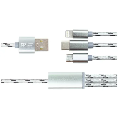 Дата кабель USB 2.0 AM to Lightning + Micro 5P + USB-C 1.0m 2.1A PowerPlant (CA910663)