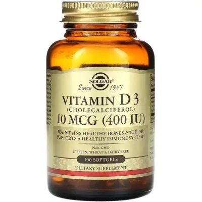 Вітамінно-мінеральний комплекс Solgar Вітамін D3, 10 мкг (400 МО), Vitamin D3 (Cholecalciferol), 240 гелевих капс (SOL-03320)