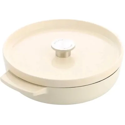 Сотейник KitchenAid Cast Iron чавунний з кришкою, 26 см, 2,77 л, мигдалевий крем (CC009010-001)
