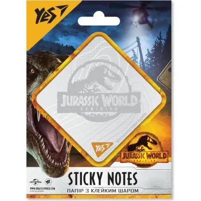 Папір для нотаток Yes з клейким шаром фігурна Jurassic World, 40 аркушів (170302)