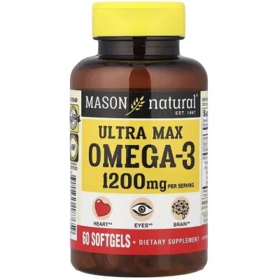 Вітамінно-мінеральний комплекс Mason Natural Омега-3, 1200 мг, Ультра Макс Омега-3, 60 м'яких капсул (MAV18765)