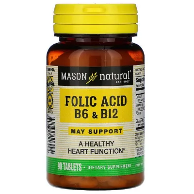 Вітамін Mason Natural Фолієва кислота B6 і B12, Folic Acid B6 & B12, 90 таблеток (MAV-11699)