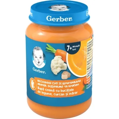 Дитяче пюре Gerber Весняний суп зі шматочками овочів, індичкою та кропом з 7 місяців 190 г (1227381)