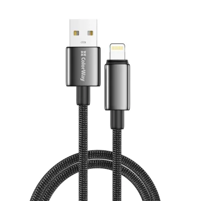 Дата кабель USB 2.0 AM to Lightning 2.0m 3A zinc alloy braided black ColorWay (CW-CBUL099-BK)
