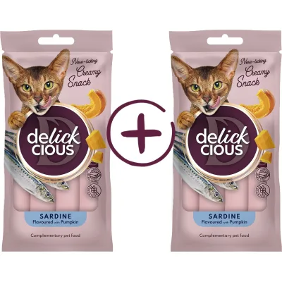 Ласощі для котів Delickcious Кремові сардина з додаванням гарбуза 1+1 (4820269148031)