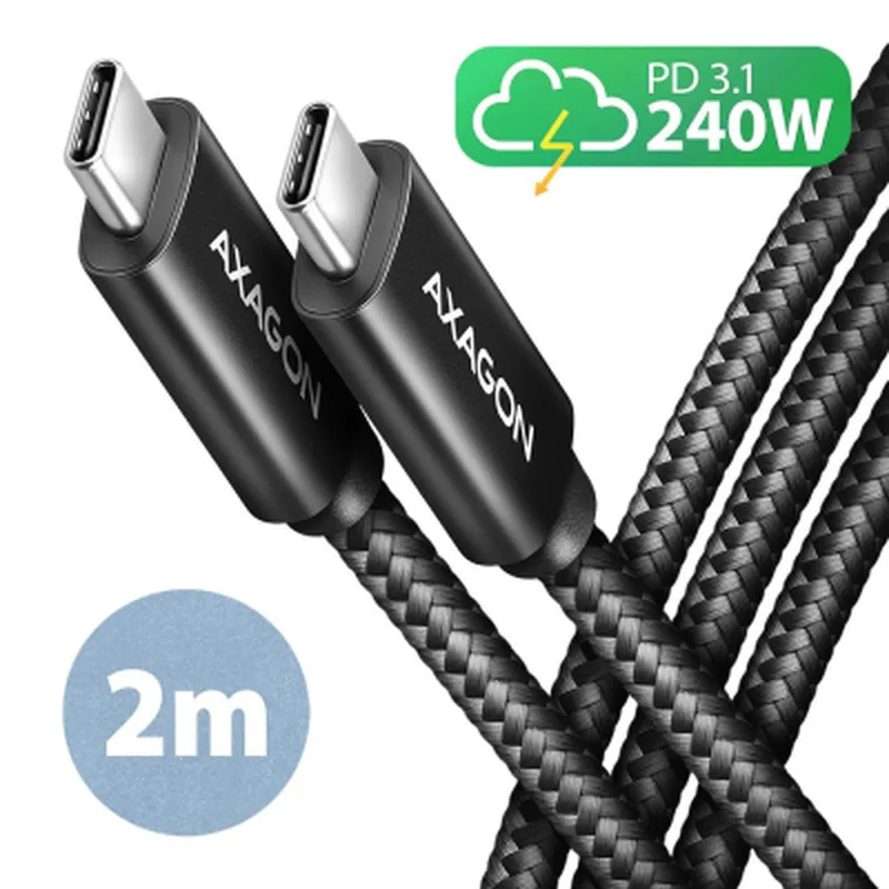 Дата кабель USB-C to USB-C 2.0m USB 2.0 PD 240W 5A black AXAGON (BUCM2-CM20AB)