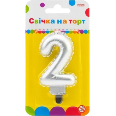 Свічка Maxi срібляста двостороння "2" у вигляді надувної кульки висотою 7,62 см (MX622095S-2)