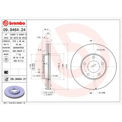 Гальмівний диск Brembo 09.9464.24 (упаковка 2 шт)