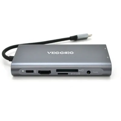 Концентратор VEGGIEG USB-C 7-in-1 USB-C + 3xUSB 3.0 + HDMI + VGA + SD/TF + RJ45 0.1m silver (TC10-U)