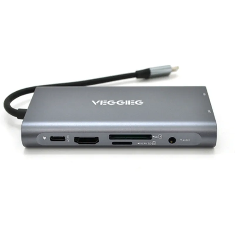Концентратор VEGGIEG USB-C 7-in-1 USB-C + 3xUSB 3.0 + HDMI + VGA + SD/TF + RJ45 0.1m silver (TC10-U)