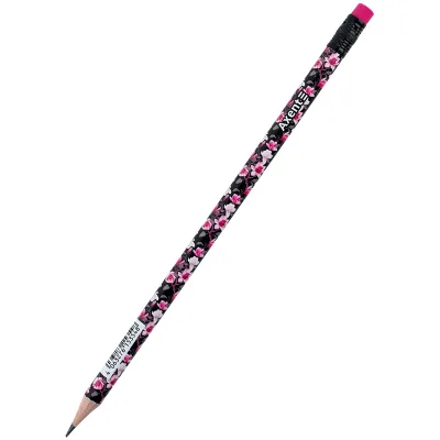Олівець графітний Axent Floral Black круглий, з гумкою, НВ (9009/36-14-A)