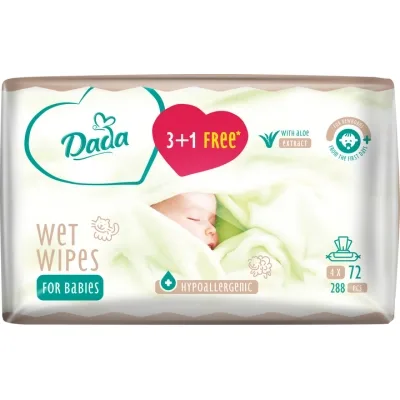 Дитячі вологі серветки Dada 3+1 з екстрактом алое (4 х 72 шт.) (4820174980856)
