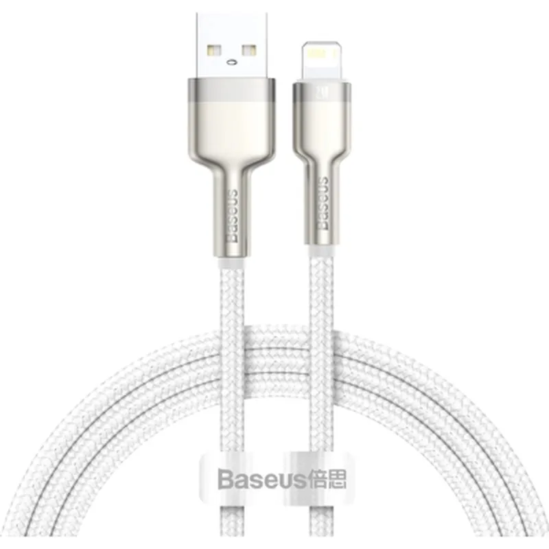 Дата кабель USB 2.0 AM to Lightning 1.0m Cafule Series Metal 2.4A White Baseus (CALJK-A02)