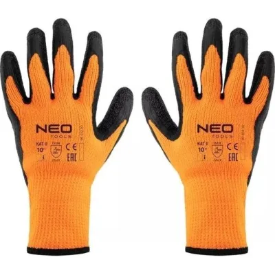 Захисні рукавиці Neo Tools латексне покриття, поліестер, р.10, помаранчево чорні (97-612-10)