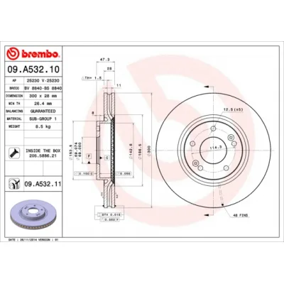 Гальмівний диск Brembo 09.A532.11 (упаковка 2 шт)