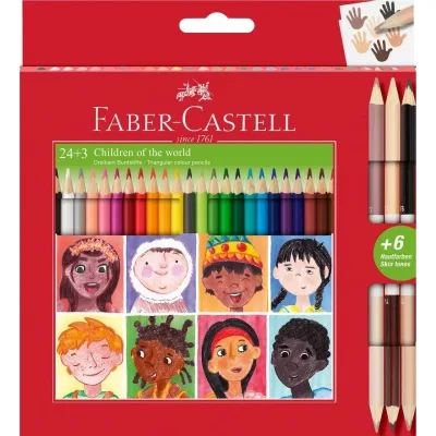 Олівці кольорові Faber-Castell Children of the World 24 кольору тригранні + 3 двосторонніх круглих, (511515) (32332)