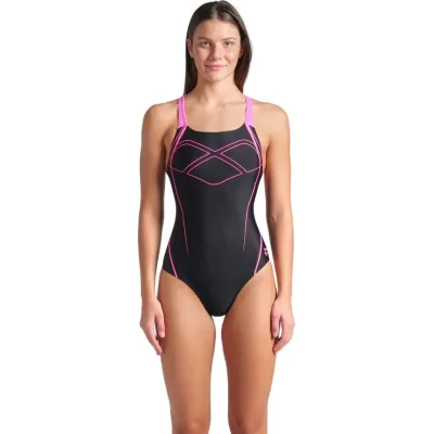 Купальник Arena Graphic Swimsuit Swim Pro Back 009024-590 чорний, рожевий 44 (3468337554073)