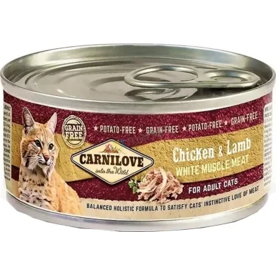 Вологий корм для кішок Carnilove з куркою та ягням 100 г (8595602528936)