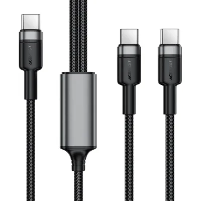 Дата кабель USB-C to 2xUSB-C 1.2m 100W nylon black Acefast (6974316285120)