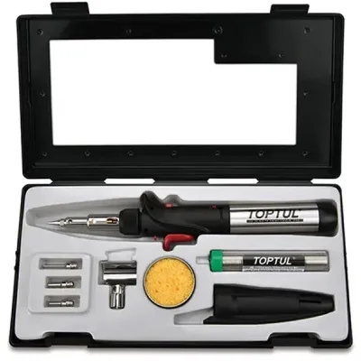 Газовий паяльник Toptul 150W з комплектом насадок 8шт. (EGAE0801)