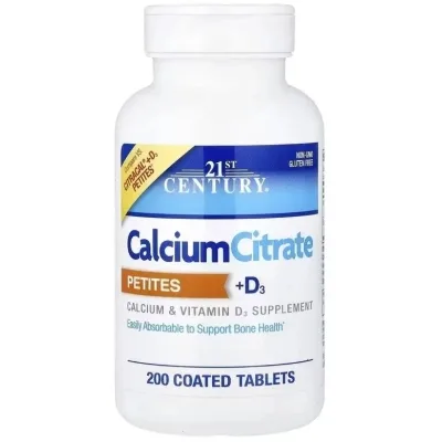 Вітамінно-мінеральний комплекс 21st Century Кальцій цитрат та вітамін D3, Calcium Citrate Petites + D3, 200 таблето (CEN27709)