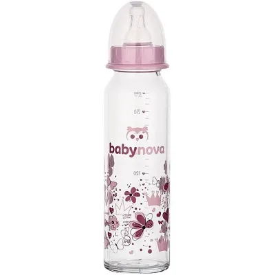 Пляшечка для годування Baby-Nova скляна Рожева 240 мл (3960324)