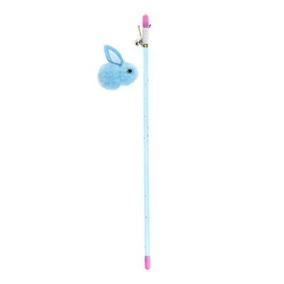 Іграшка для котів Hippie Pet Вудка з зайчиком синя 30 см (HIPCW2303037M)