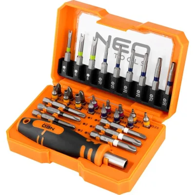 Набір біт Neo Tools 1/4", бітотримач, PH R HT TT, кейс, 31шт (56-602)