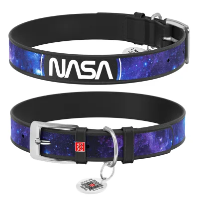 Нашийник для тварин WAUDOG Design з QR-паспортом "NASA21" Ш 35 мм Д 46-59 см чорний (3606-0148-01)