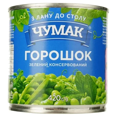 Овочева консервація Чумак Горошок зелений 420 г (4820267040689)