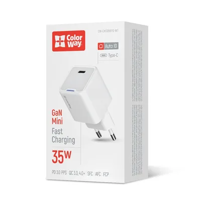 Зарядний пристрій ColorWay GaN Mini 35W PD Port PPS USB-C white (CW-CHS056PD-WT)