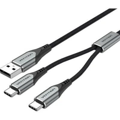 Дата кабель USB 2.0 AM to 2хUSB-C M 1.0m 2.4А 480Mbps Aluminum Vention (CQOHF)