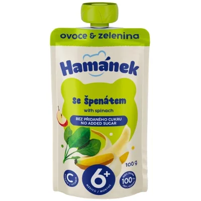 Дитяче пюре Hamanek Яблуко з бананом та шпинатом 100 г (8595139798444)