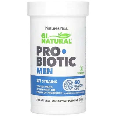 Вітамінно-мінеральний комплекс Natures Plus Пробіотик для чоловіків, 60 млрд КУО, GI Natural, Probiotic Men, 30 капс (NTP43904)