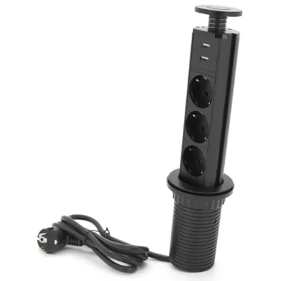 Мережевий фільтр живлення Voltronic 3 Роз, 2USB, 16А, 250V, 2м, Black (D06-FU03)