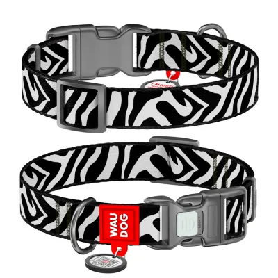 Нашийник для тварин WAUDOG Nylon з QR адресником "Зебра" пластиковий фастекс XL (283-0055)