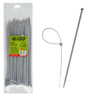 Стяжка Alloid 4.8х250мм, пластик, 100шт./уп., сірий (PC-48250G)