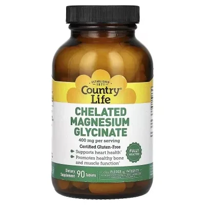 Мінерали Country Life Магній Хелатний гліцинат, 400 мг, Chelated Magnesium Glycinate, 90 табл. (CLF-02680)