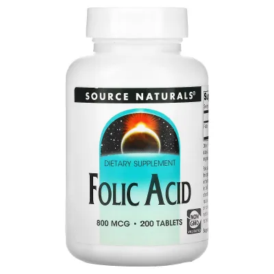 Вітамін Source Naturals Фолієва кислота, 800 мкг, Folic Acid, 200 таблеток (SN1327)