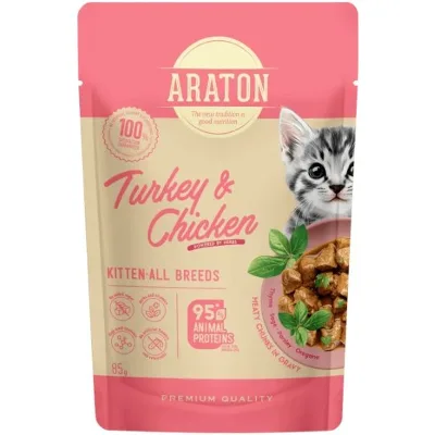 Вологий корм для кішок ARATON Kitten with Turkey and Chicken 85 г (ART70472)