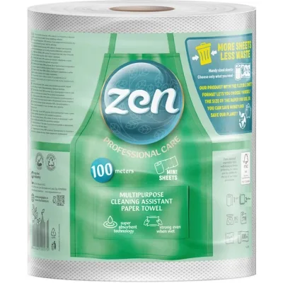 Паперові рушники Zen Professional Care 2 шари 770 відривів 100 м 1 рулон (5944582100312)
