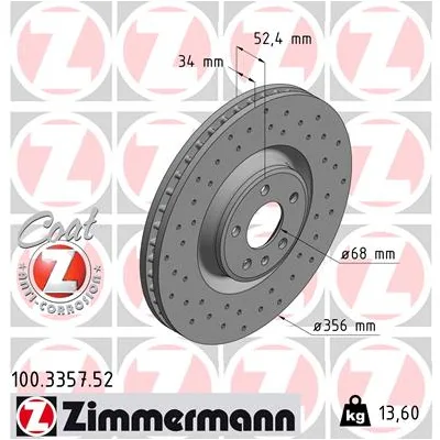 Гальмівний диск ZIMMERMANN 100.3357.52