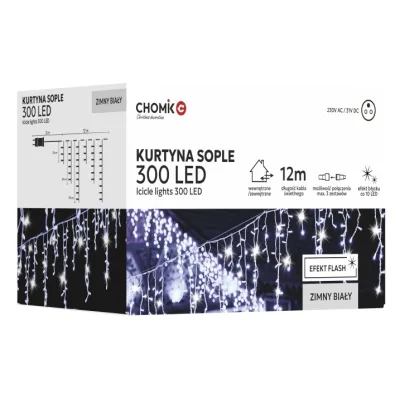 Гірлянда Chomik Бахрома 300 LED 12 м, холодний білий, IP44, від мережі (5900779879850)