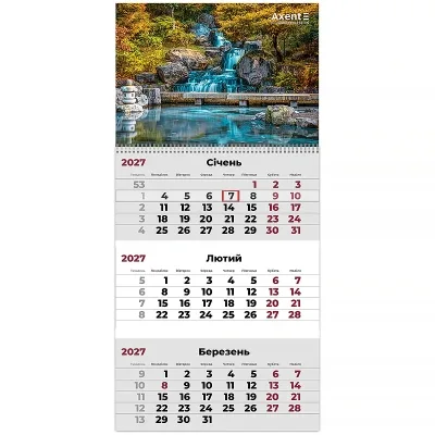 Календар Axent настінний квартальний 2027 р.,1 пр. Watefalls 3 (8801-27-12-A)