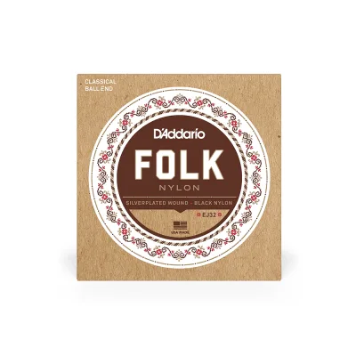Струни для гітари D'Addario Folk Nylon Ball End Silver Wound / Black Treble (EJ32)