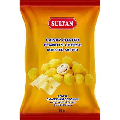 Горіхи Sultan Арахіс смажений солоний в хрусткій оболонці зі смаком сиру 60 г (slt.50434)