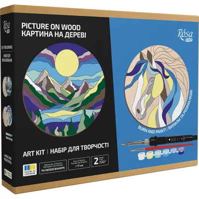 Набір для творчості Rosa Start Horse and Mountains випалювання картини на дереві, з фарбами, в коробці (4823098544678)