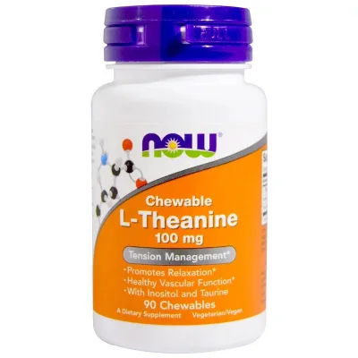 Амінокислота Now Foods L-Теанін, L-Theanine, 100 мг, 90 жувальних таблеток (NOW-00144)
