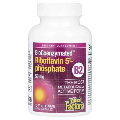 Вітамін Natural Factors Рибофлавін 5'-фосфат, вітамін B2, 50 мг, BioCoenzymated, B2, Riboflavin 5'- (NFS-01249)